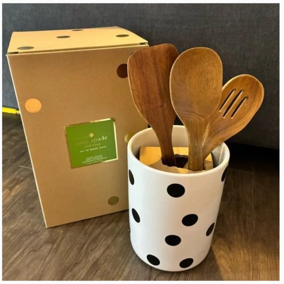 Kate Spade Deco Dot utensil holder set new in box - Picture 5 of 7